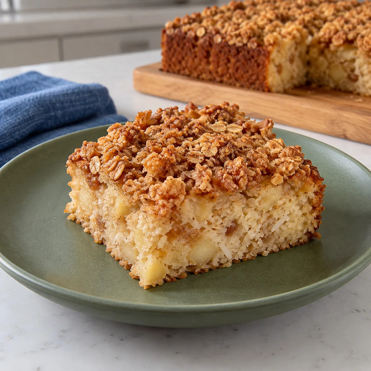 Bolo de maçã com coco e cobertura de aveia