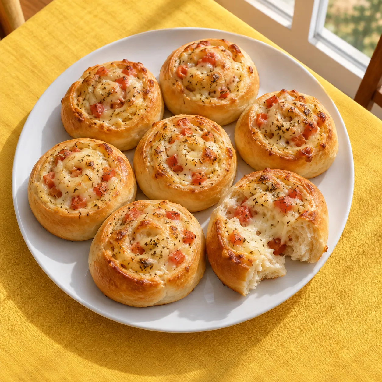 Caracóis de queijo minas com tomate e orégano