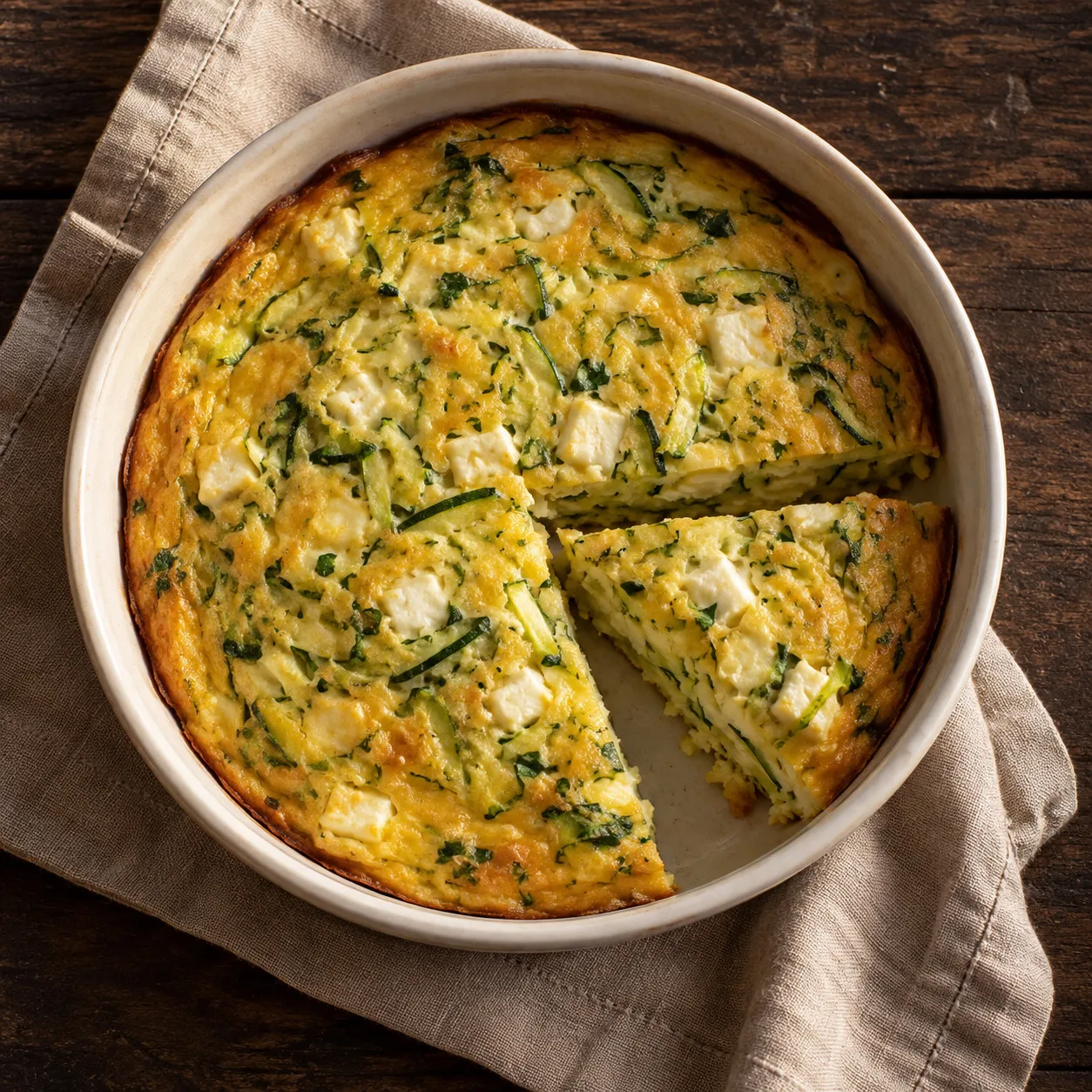Omelete de forno com abobrinha, queijo minas e salsa