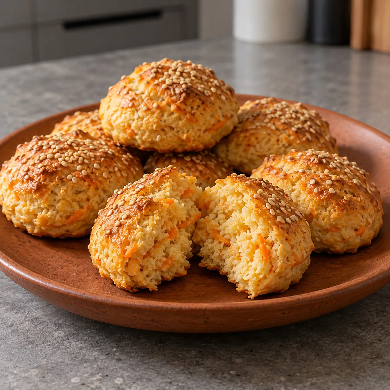 Pãezinhos de iogurte com cenoura e gergelim