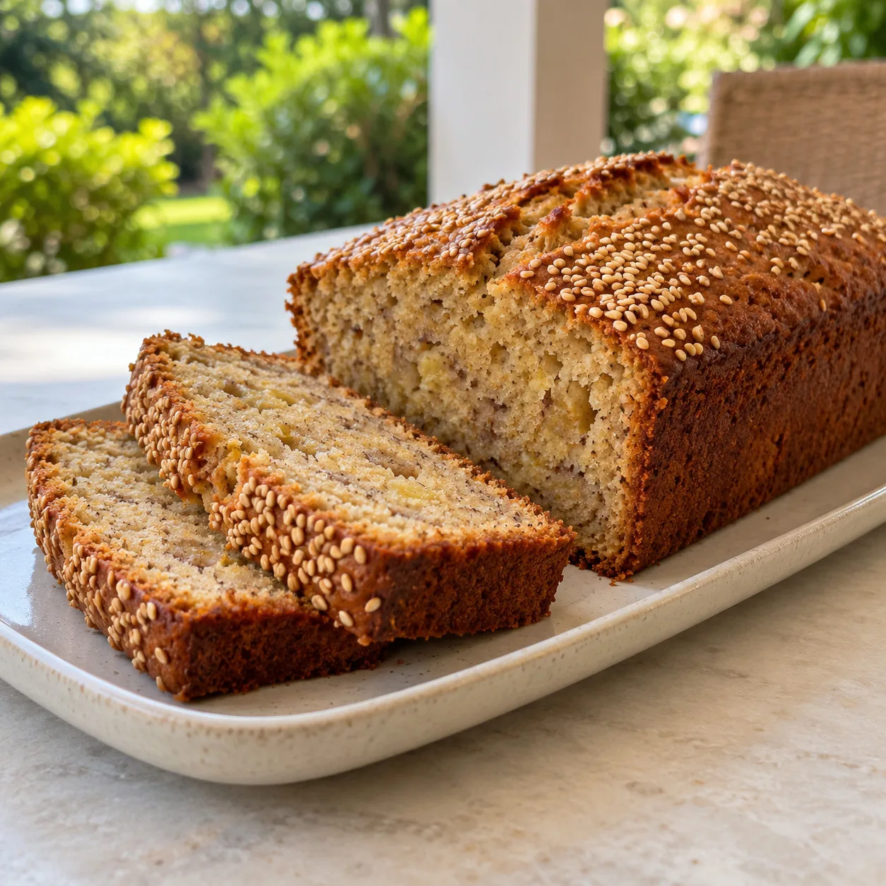 Bolo de banana com tahine e gergelim