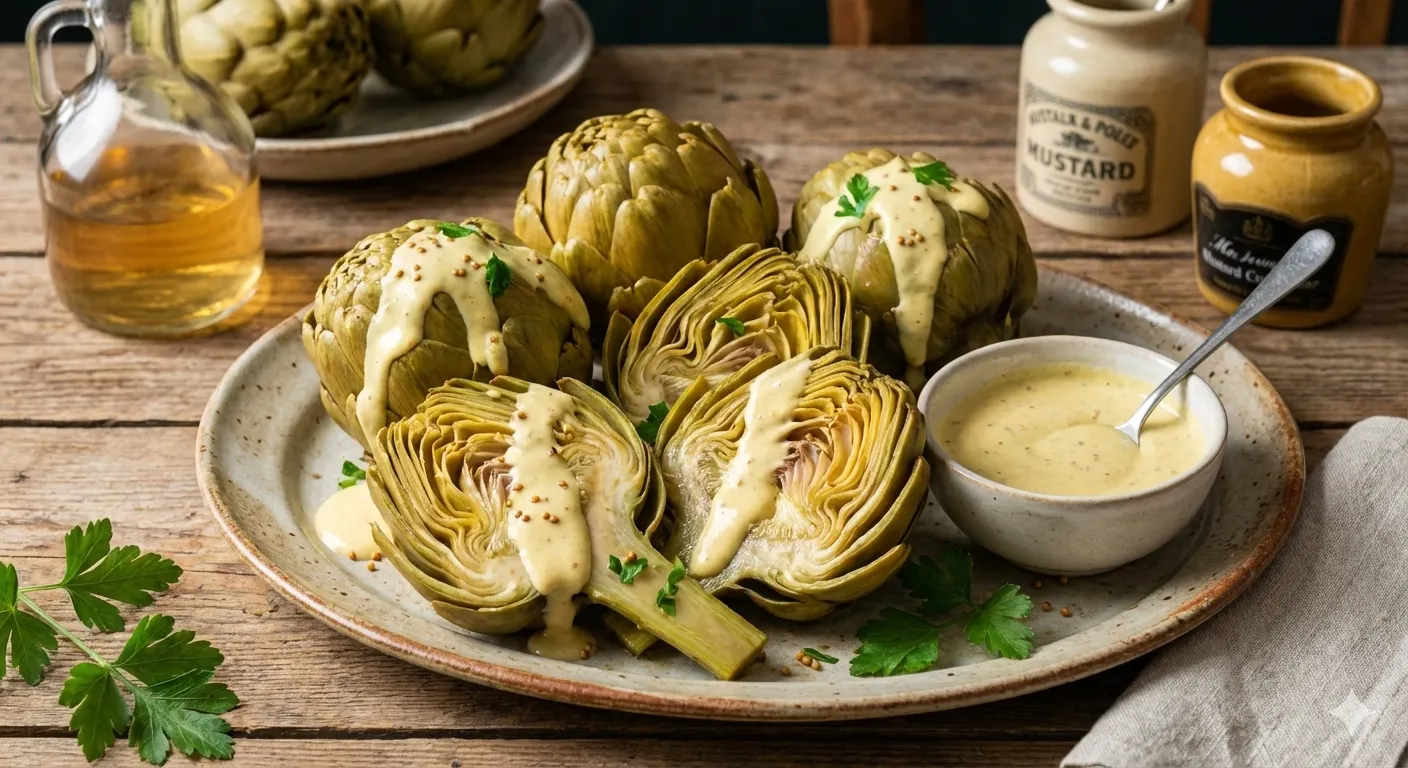 Alcachofras ao Molho de Vinagre e Mostarda