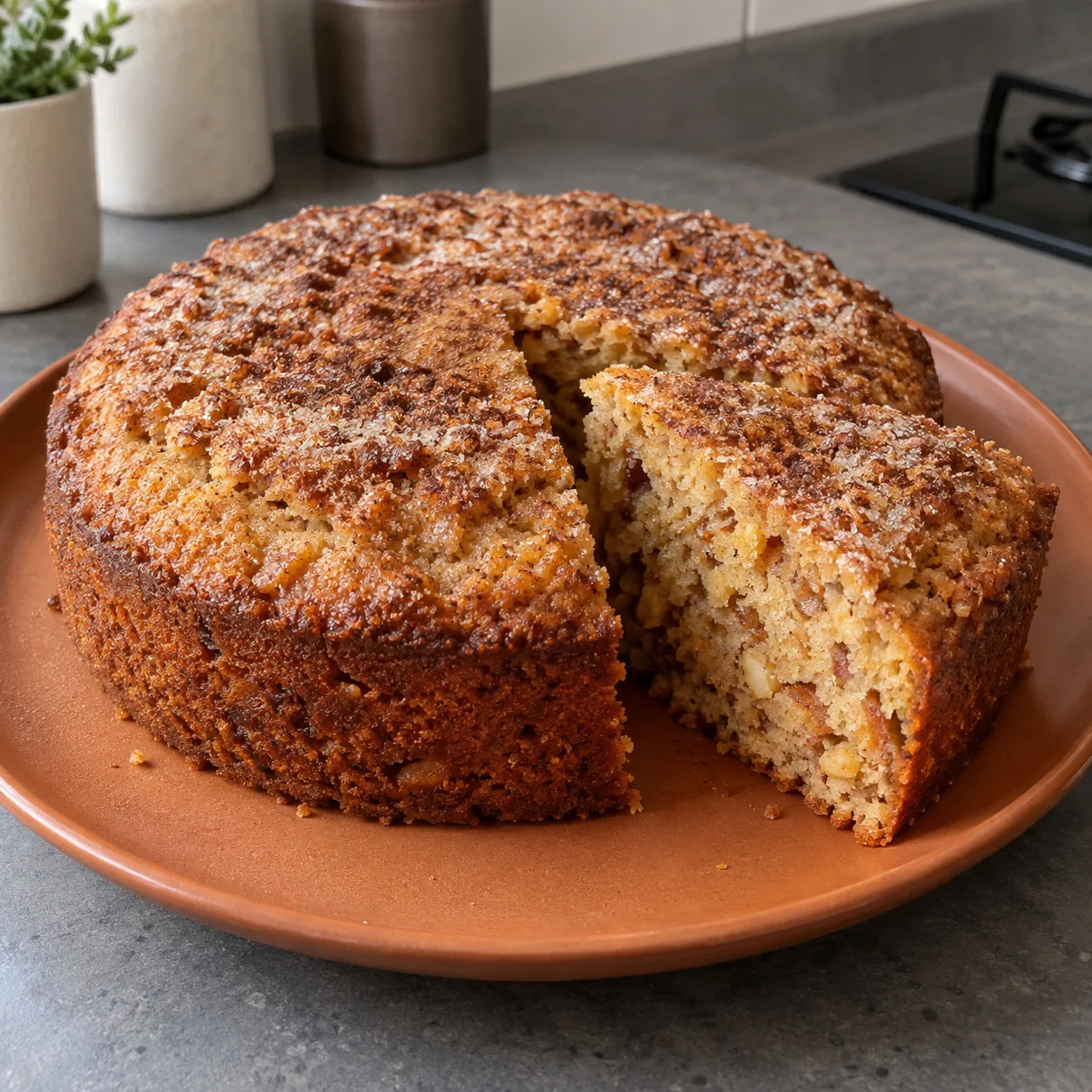 Bolo de maçã ralada com amendoim e canela