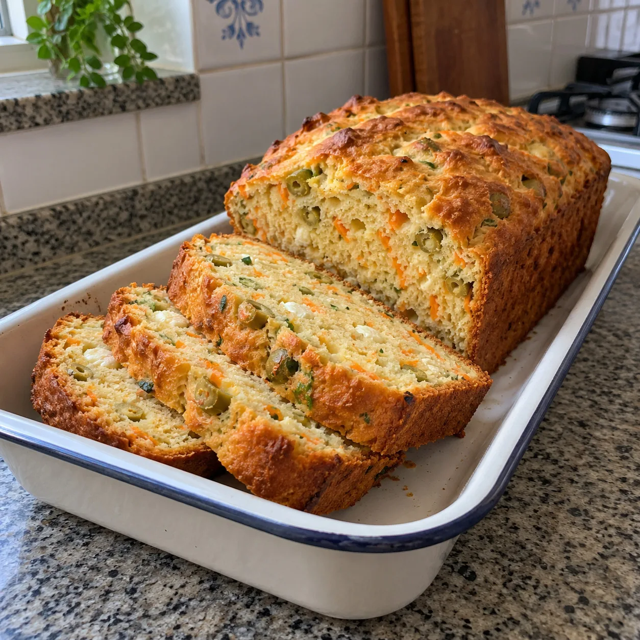Pão rápido de ricota com cenoura e azeitonas