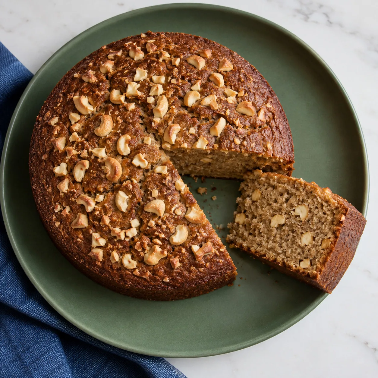 Bolo de café com castanha-de-caju picada