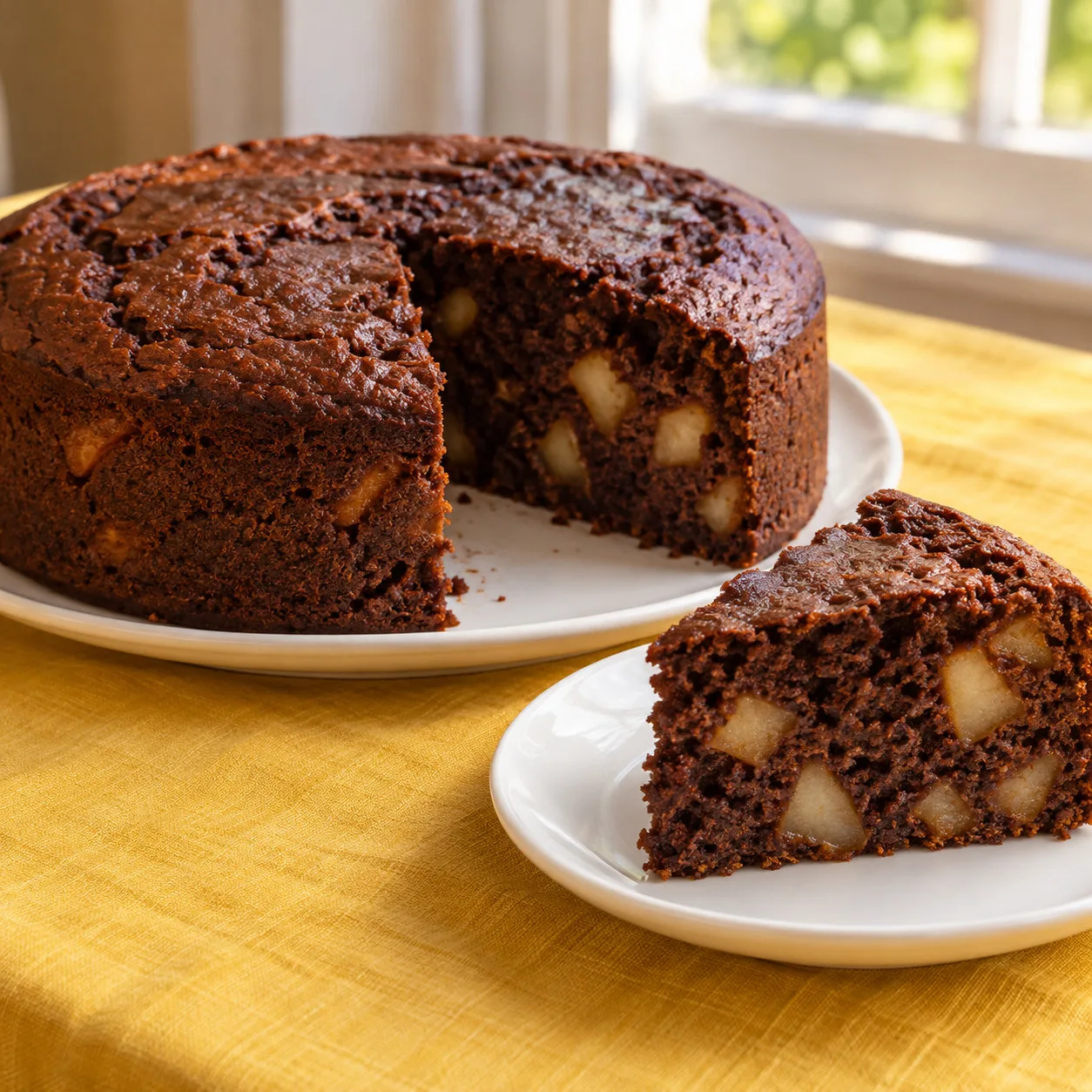 Bolo de cacau com pera e toque de gengibre