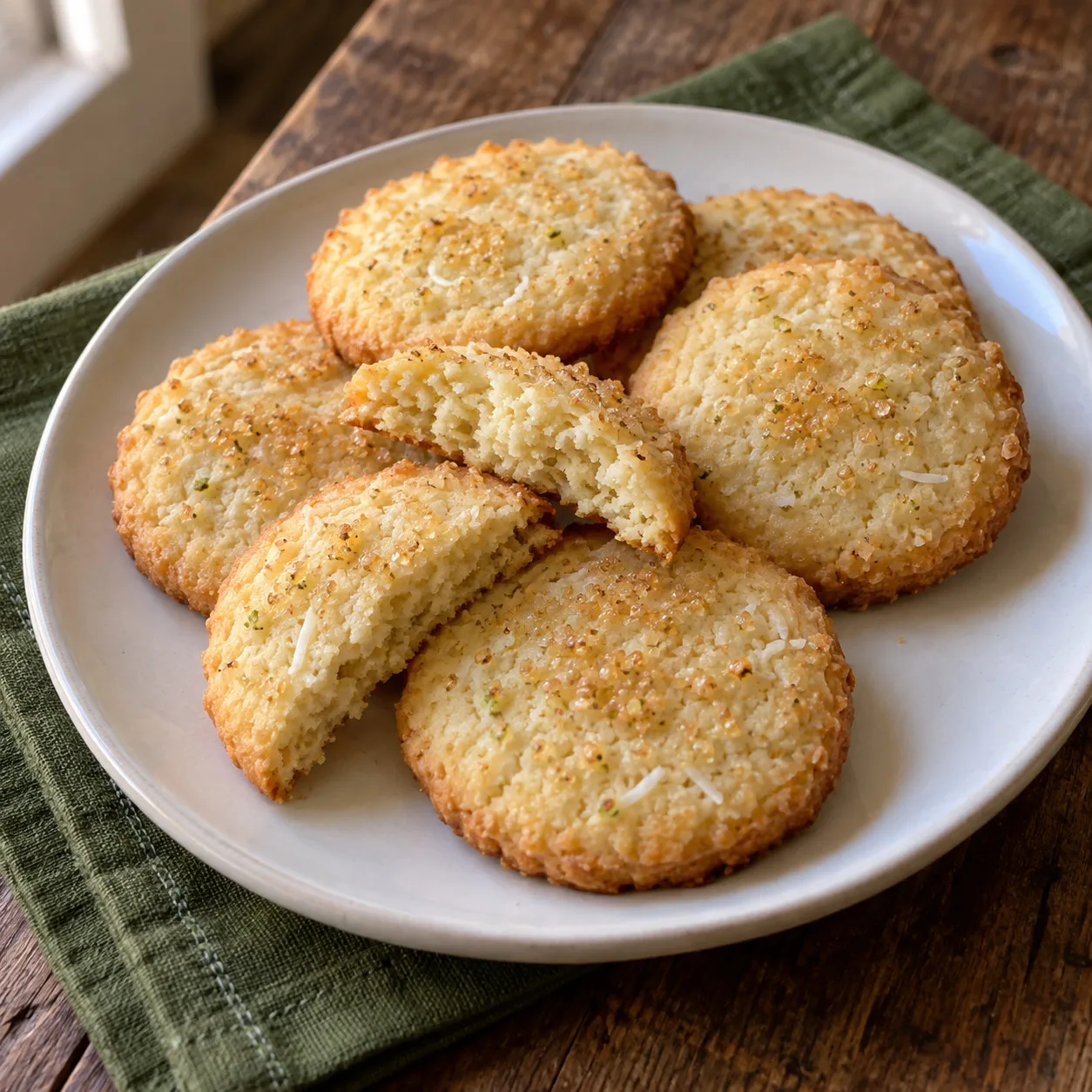Biscoitos de coco com raspas de limão e açúcar dourado