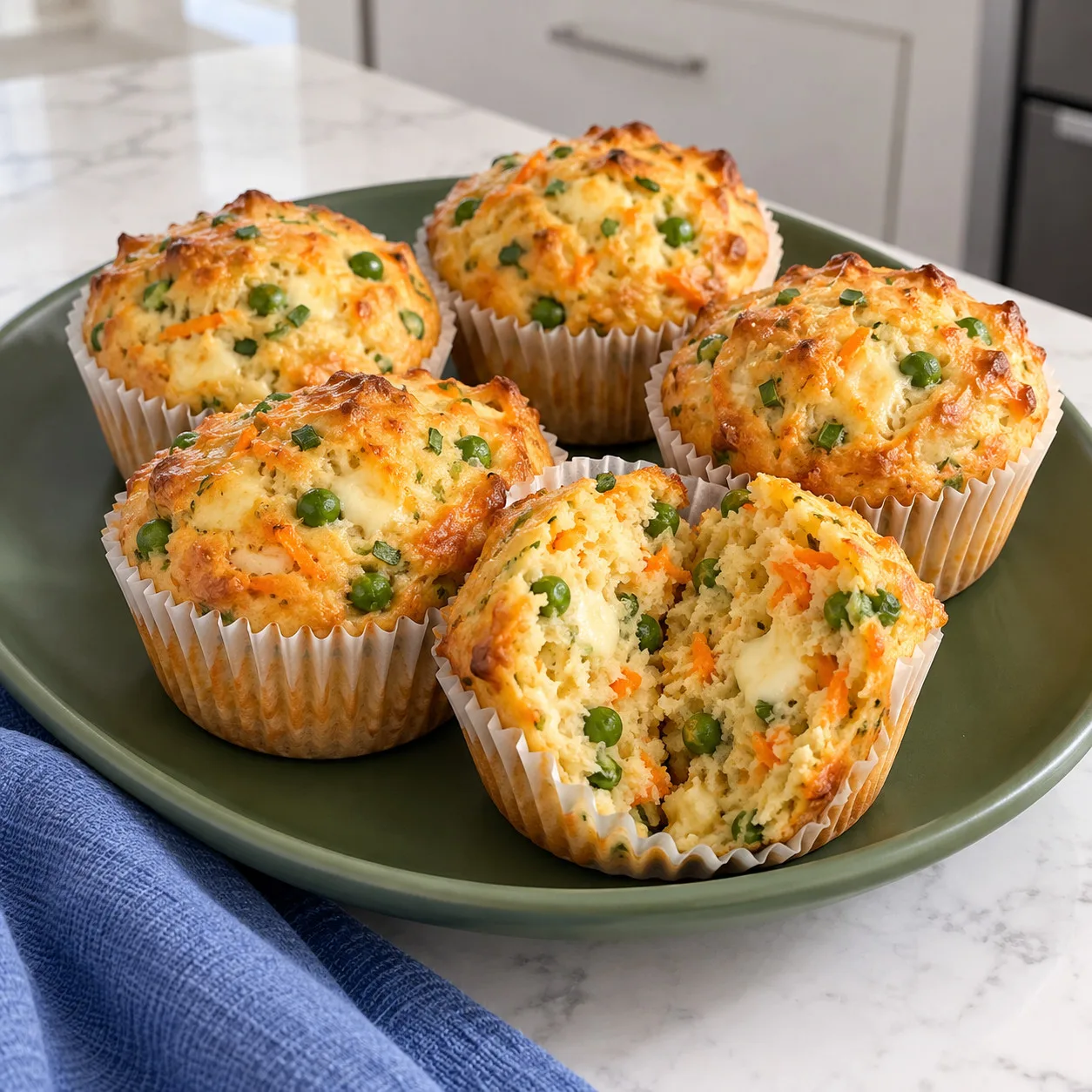 Muffins salgados de ervilha com cenoura e muçarela