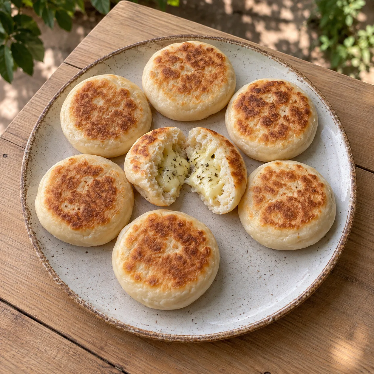 Pãezinhos de frigideira com iogurte, queijo e orégano