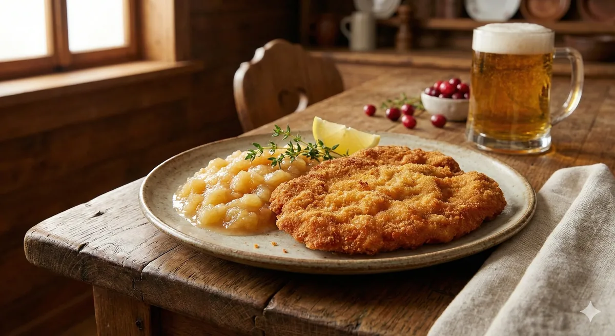 Schnitzel de Porco à Alemã com Purê de Maçã