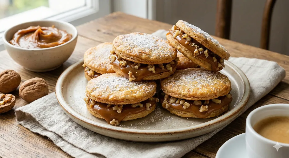 Alfajores de Nozes Cremosos com Doce de Leite
