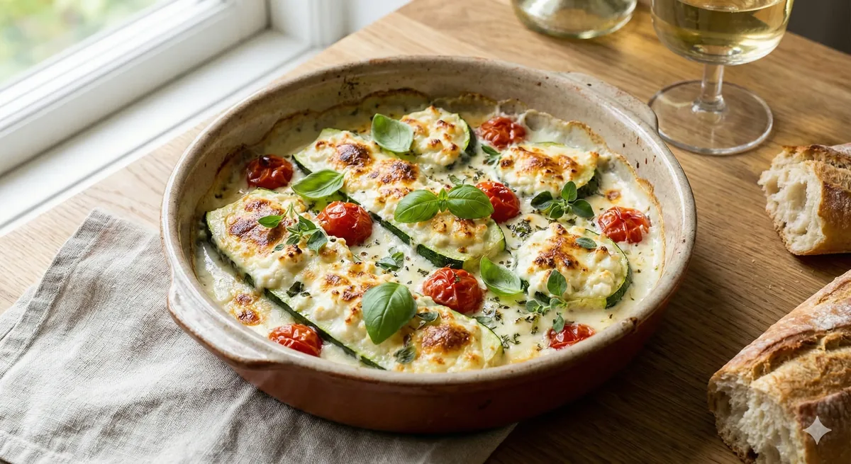 Abobrinha ao Forno com Queijo e Tomate Refogado