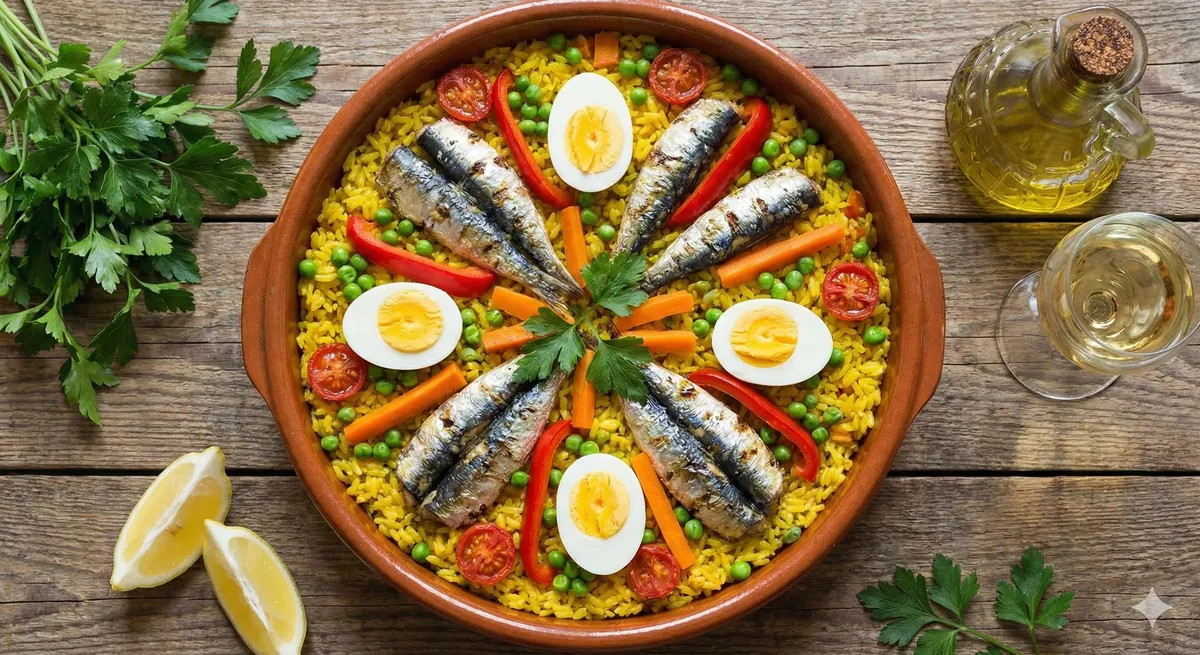 Arroz à Valenciana Simples com Sardinha e Legumes
