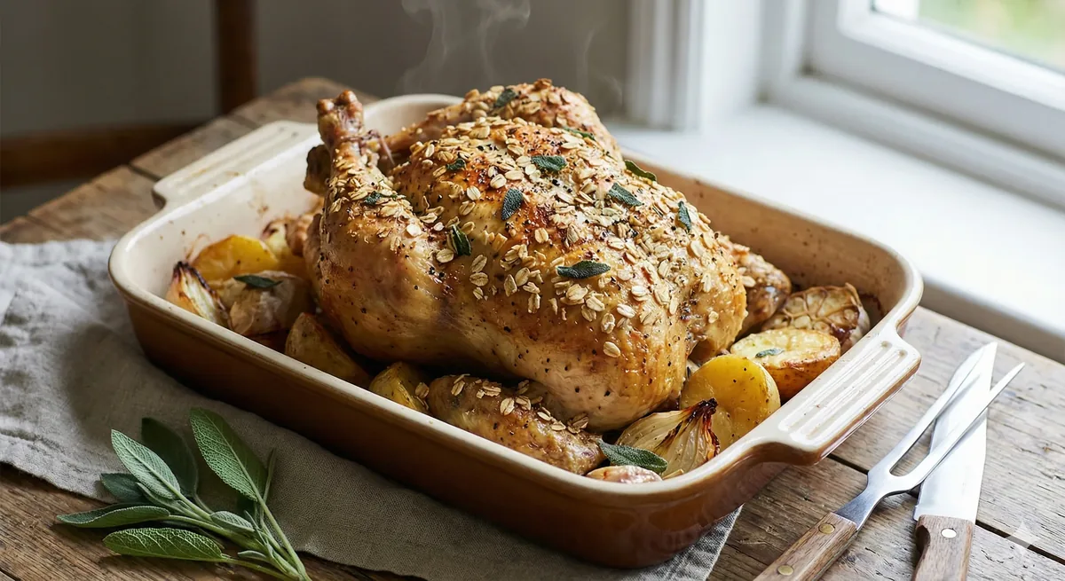 Frango Assado Crocante com Aveia e Sálvia Fácil