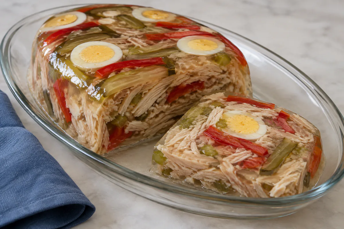 Galantine de frango em gelatina salgada