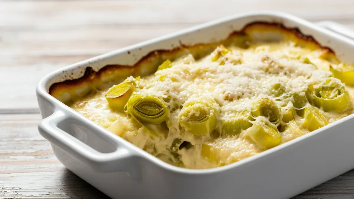 Alho-poró Gratinado com Molho Branco